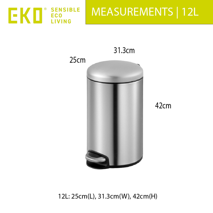 EKO Dustbin | Maggey | EK9213 | Trash Bin | Waste Bin | Stainless Steel | Soft Closing | Pedal Bin - HippoMart SG