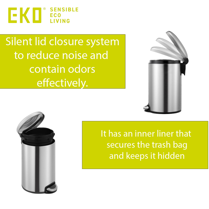 EKO Dustbin | Maggey | EK9213 | Trash Bin | Waste Bin | Stainless Steel | Soft Closing | Pedal Bin - HippoMart SG