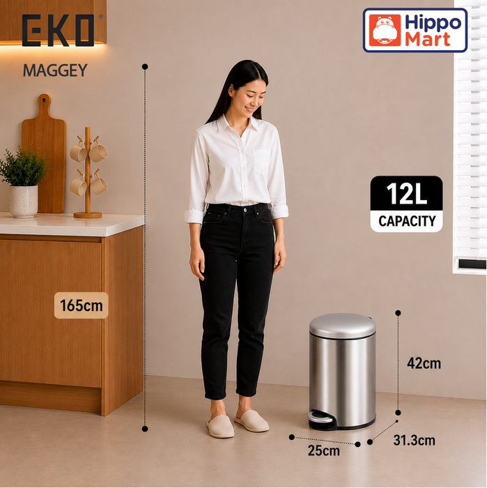 EKO Dustbin | Maggey | EK9213 | Trash Bin | Waste Bin | Stainless Steel | Soft Closing | Pedal Bin
