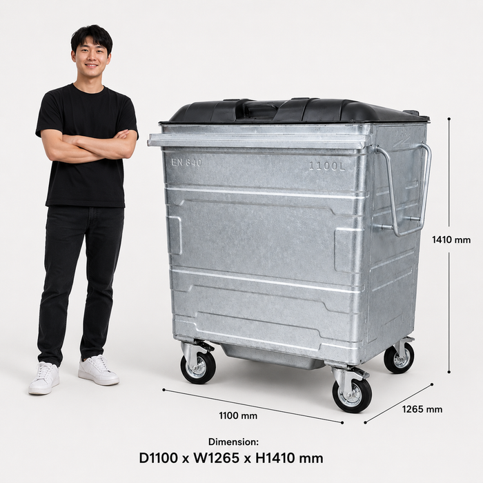 Steel Mobile Garbage Bin | MGB | 660L, 1100L | Trash Bin | Dustbin | Garbage Bin | Trash Bin - HippoMart SG