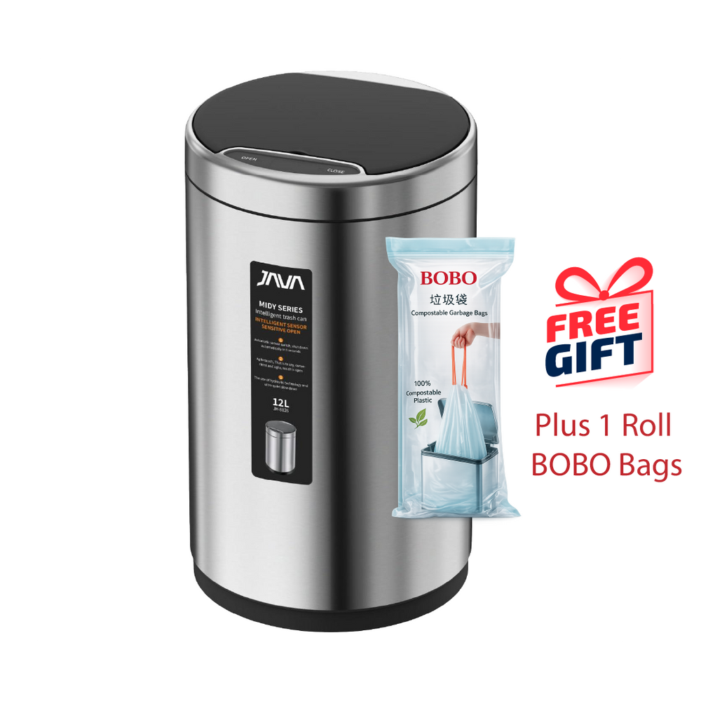 JAVA Dustbin | MIDY | JH8826 | 9L, 12L | Round Sensor Bin | Soft Closing | Waste Bin with USB wire - HippoMart SG