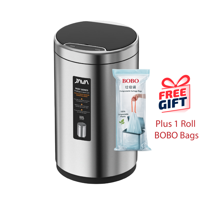 JAVA Dustbin | MIDY | JH8826 | 9L, 12L | Round Sensor Bin | Soft Closing | Waste Bin with USB wire - HippoMart SG