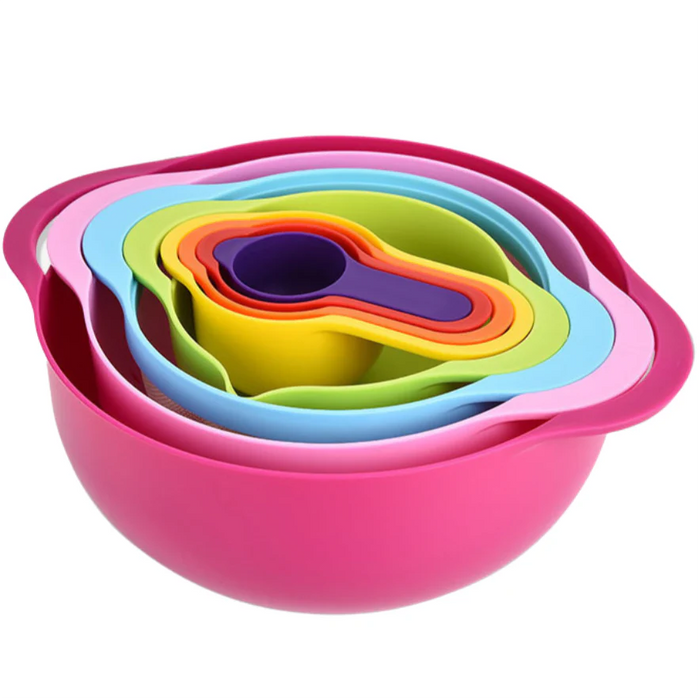 Korean Rainbow Nestable Food Grade ABS Kitchen Utensils & Bowl Set - HippoMart SG