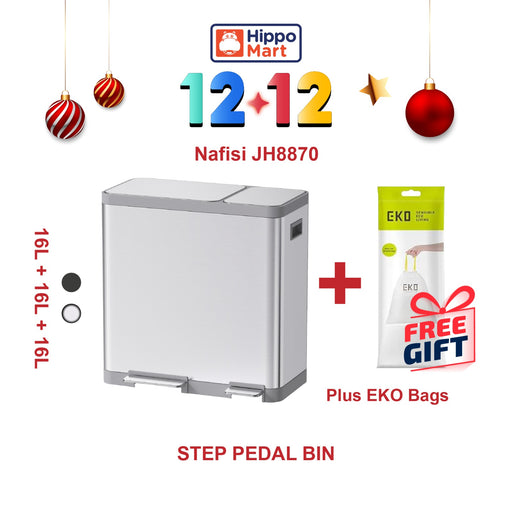JAVA Recycling Bin | NAFISI | JH8870 | 16L+16L+16L | Triple Liner | Trash Bin | Waste Bin