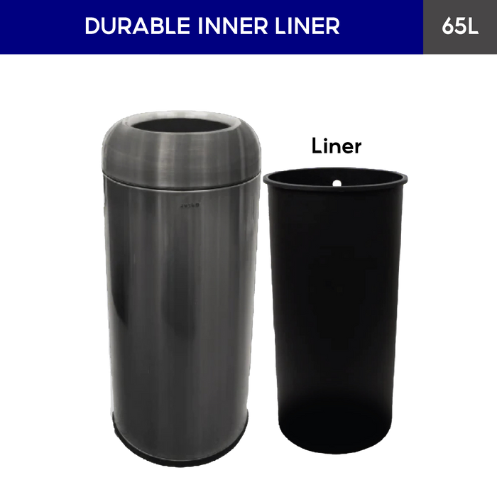 OTP1 Dustbin | 65L | Silver, Black | Lobby Bin | Open Top Bin | Lobby Bin | Waste Bin | Outdoor Bin - HippoMart SG