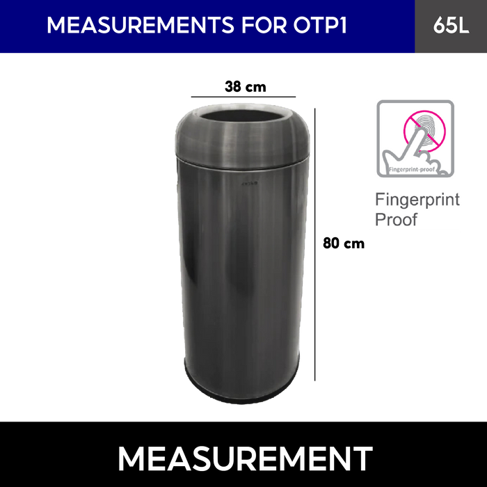 OTP1 Dustbin | 65L | Silver, Black | Lobby Bin | Open Top Bin | Lobby Bin | Waste Bin | Outdoor Bin - HippoMart SG