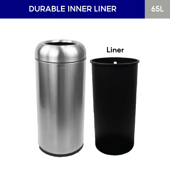 OTP1 Dustbin | 65L | Silver, Black | Lobby Bin | Open Top Bin | Lobby Bin | Waste Bin | Outdoor Bin - HippoMart SG