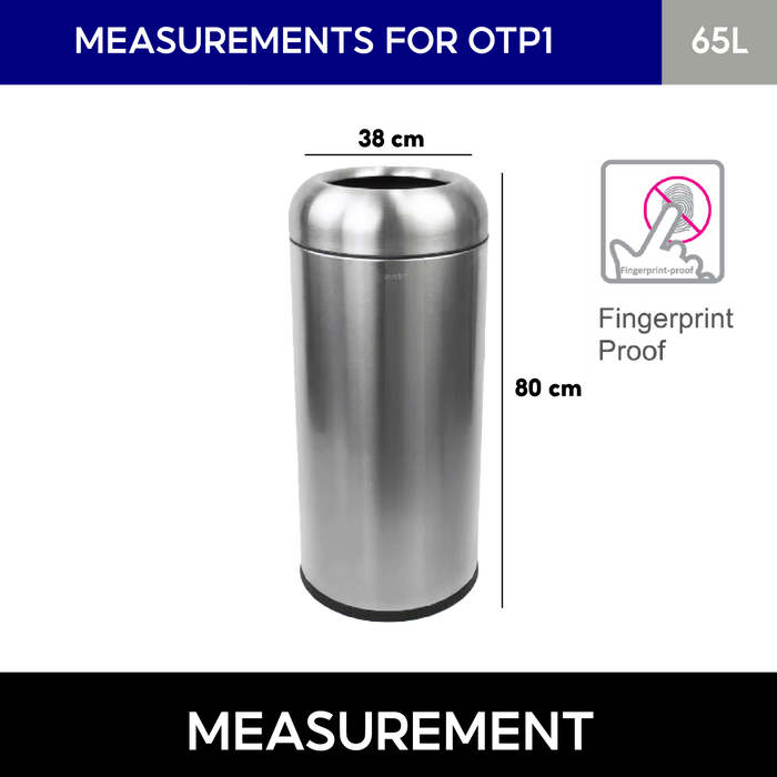OTP1 Dustbin | 65L | Silver, Black | Lobby Bin | Open Top Bin | Lobby Bin | Waste Bin | Outdoor Bin - HippoMart SG