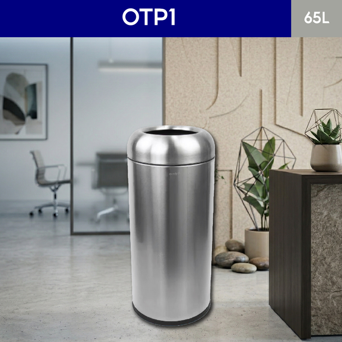 OTP1 Dustbin | 65L | Silver, Black | Lobby Bin | Open Top Bin | Lobby Bin | Waste Bin | Outdoor Bin - HippoMart SG