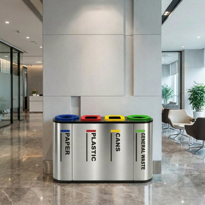 Stainless Steel Recycling Bins Station | 2-in-1, 3-in-1, 4-in-1 Multi-Compartment Options