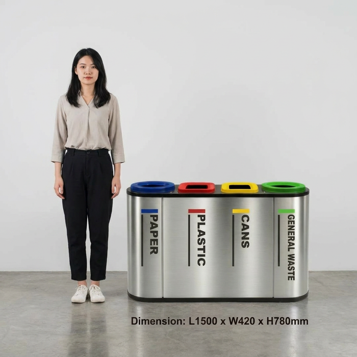 Stainless Steel Recycling Bins Station | 2-in-1, 3-in-1, 4-in-1 Multi-Compartment Options