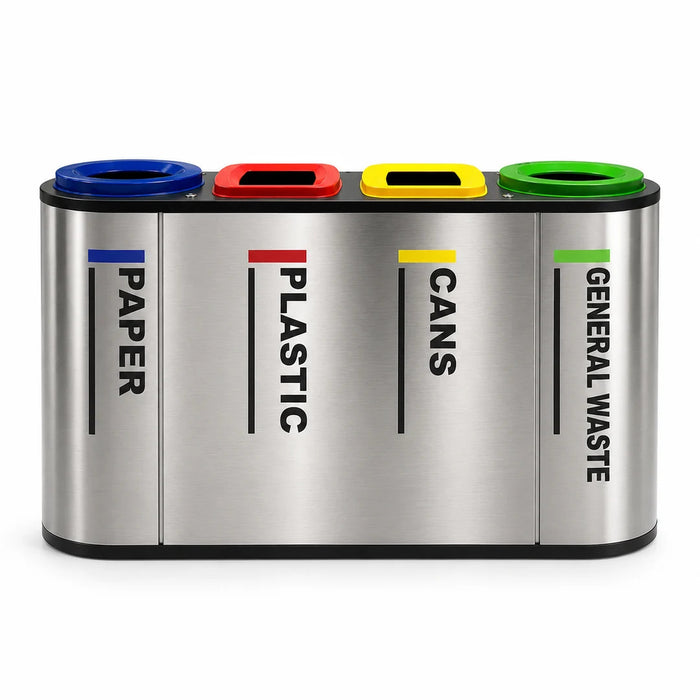 Stainless Steel Recycling Bins Station | 2-in-1, 3-in-1, 4-in-1 Multi-Compartment Options - HippoMart SG