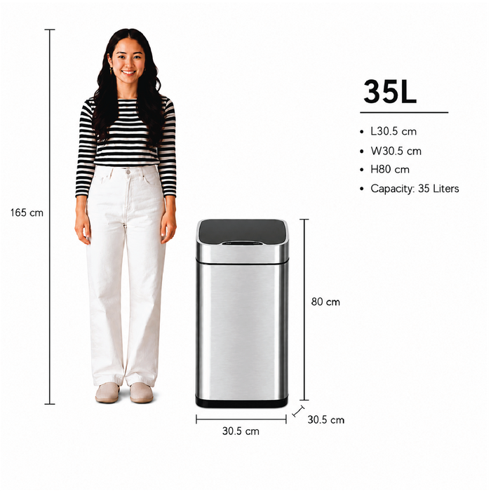JAVA Dustbin | ROME | JH8829 | 9L, 12L, 28L, 35L | Square Sensor Bin | Soft Closing | Trash Bin