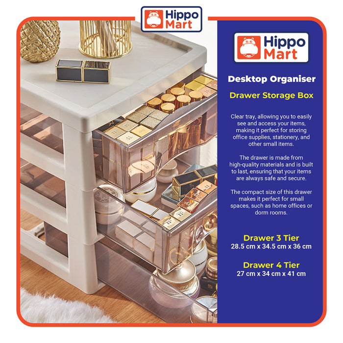 Desktop Organiser | Drawer 3 Tier | Drawer 4 Tier | Clear Tray | Office | Drawer Storage Box | File Storage Cabinet - HippoMart SG