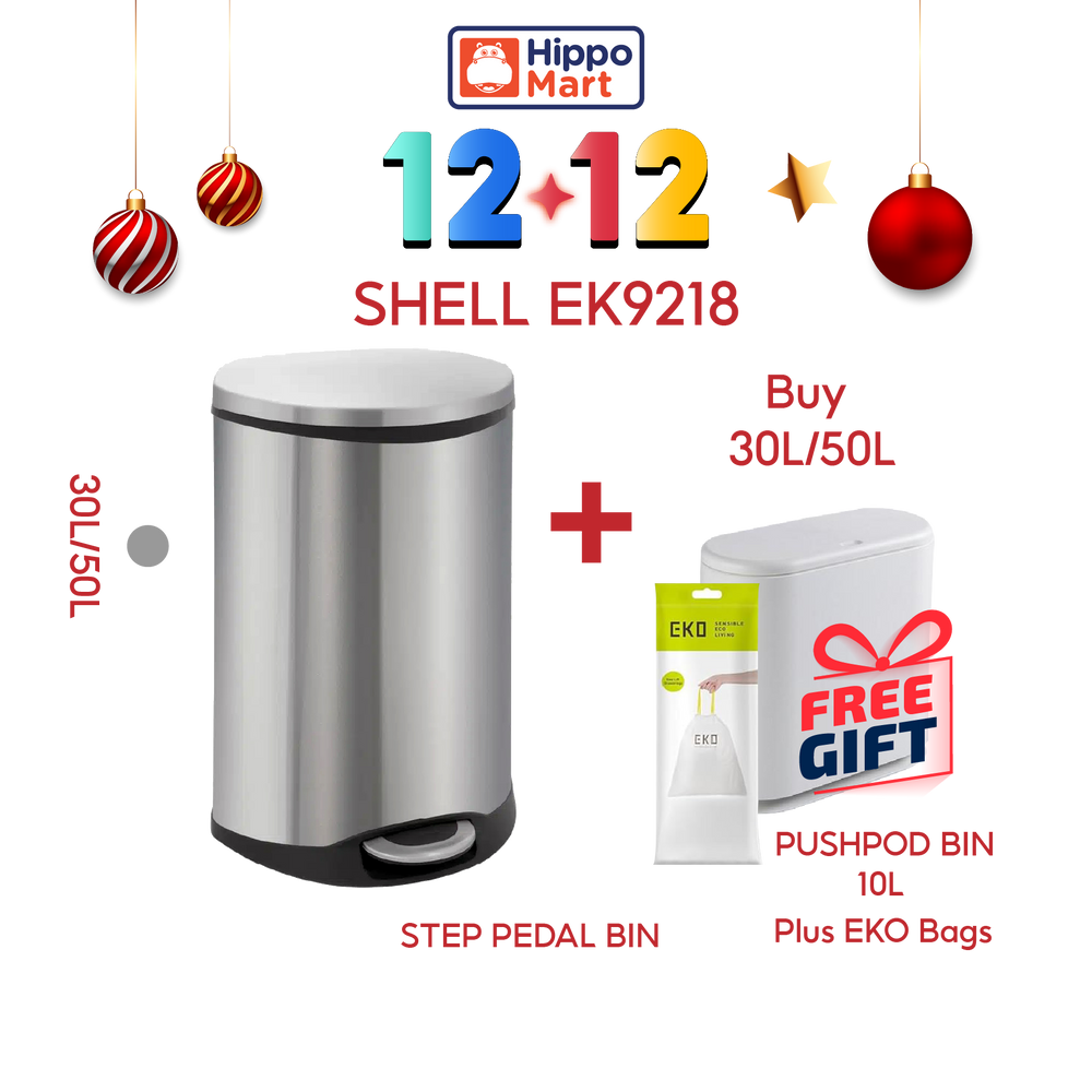 EKO Dustbin | Shell | EK9218 | Trash Bin | Waste Bin | Stainless Steel | Soft Closing | 30L/50L