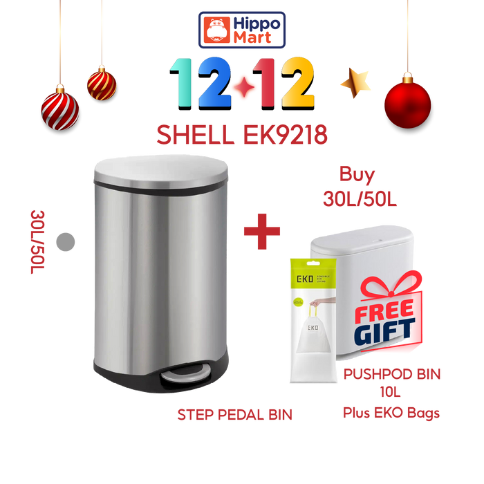 EKO Dustbin | Shell | EK9218 | Trash Bin | Waste Bin | Stainless Steel | Soft Closing | 30L/50L