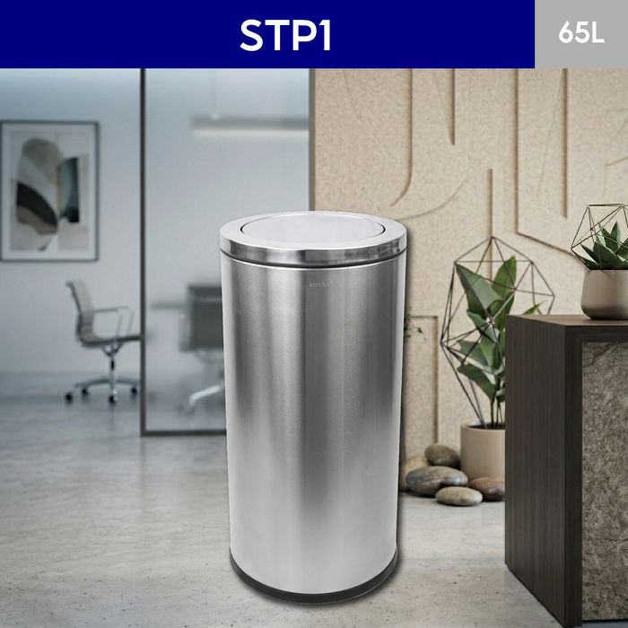 STP1 Dustbin | Lobby Bin | 65L | Silver, Black | Waste Bin | Swing Top Bin | Swing Top Bin - HippoMart SG