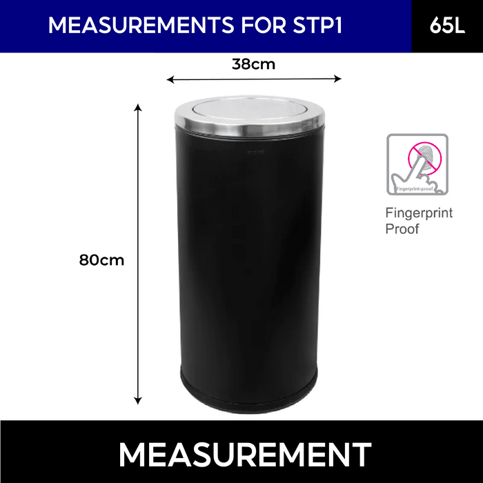 STP1 Dustbin | Lobby Bin | 65L | Silver, Black | Waste Bin | Swing Top Bin | Swing Top Bin - HippoMart SG
