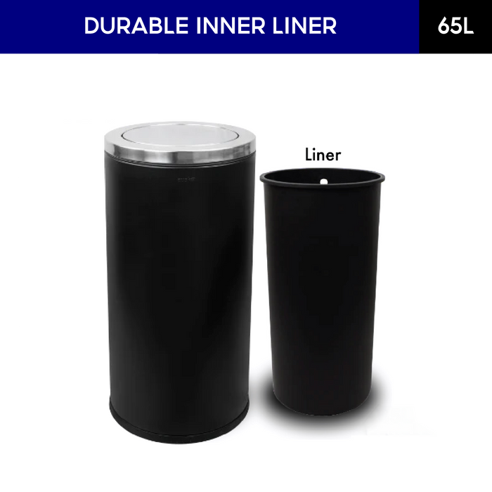 STP1 Dustbin | Lobby Bin | 65L | Silver, Black | Waste Bin | Swing Top Bin | Swing Top Bin - HippoMart SG
