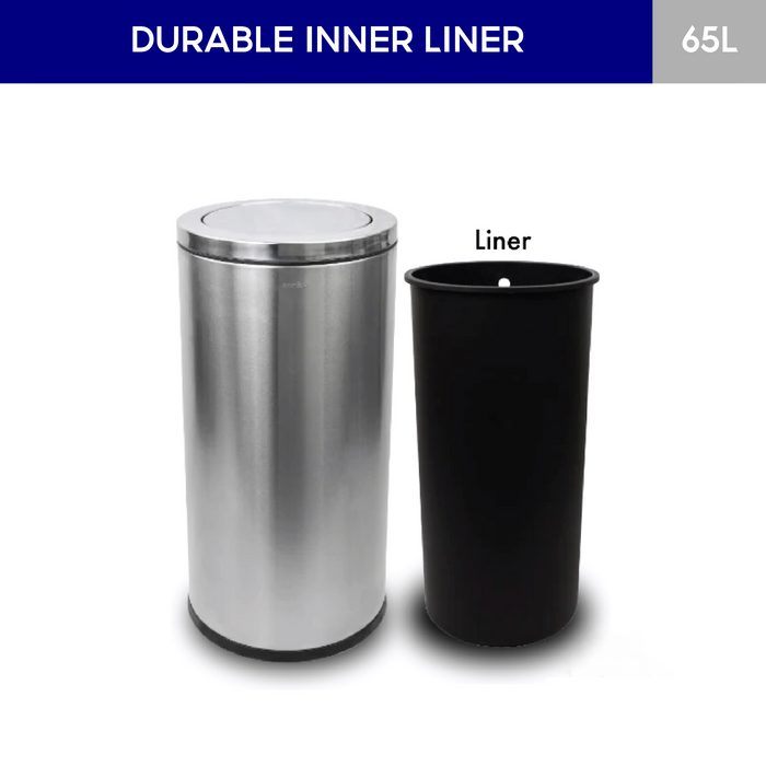 STP1 Dustbin | Lobby Bin | 65L | Silver, Black | Waste Bin | Swing Top Bin | Swing Top Bin - HippoMart SG