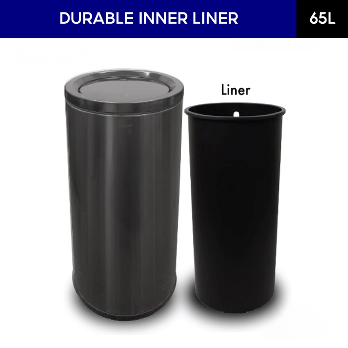 STP2 Dustbin | 65L | Silver Dustbin | Black Dustbin | Lobby Bin | Swing Top Bin | Stainless Bin - HippoMart SG