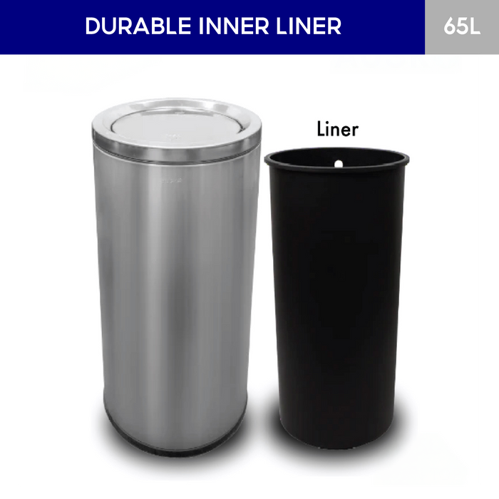 STP2 Dustbin | 65L | Silver Dustbin | Black Dustbin | Lobby Bin | Swing Top Bin | Stainless Bin - HippoMart SG