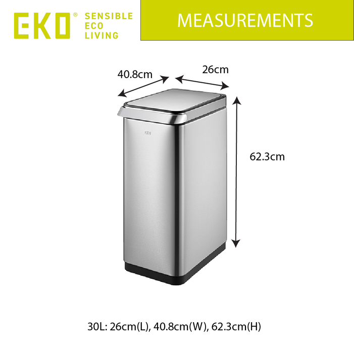 EKO Dustbin | Touchpro | EK9179 | Trash Bin | Waste Bin | Press Open | Soft Opening | Stainless Bin - HippoMart SG