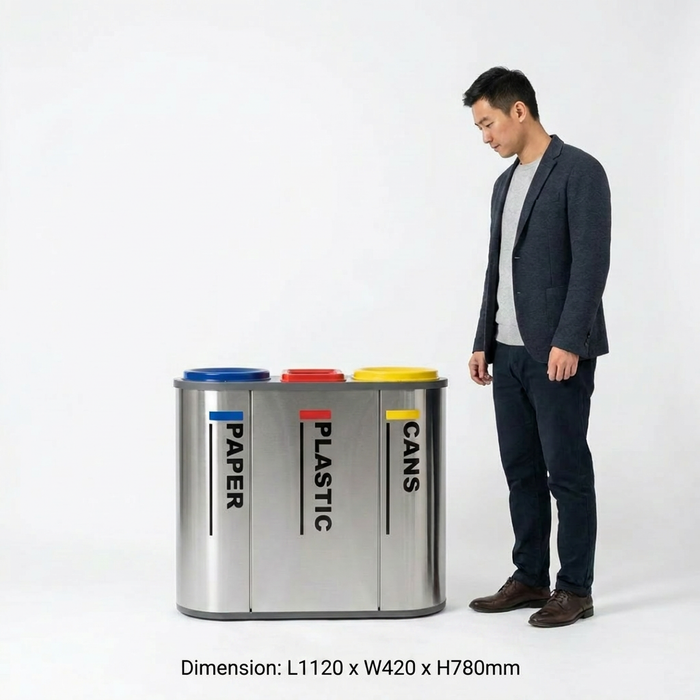 Stainless Steel Recycling Bins Station | 2-in-1, 3-in-1, 4-in-1 Multi-Compartment Options
