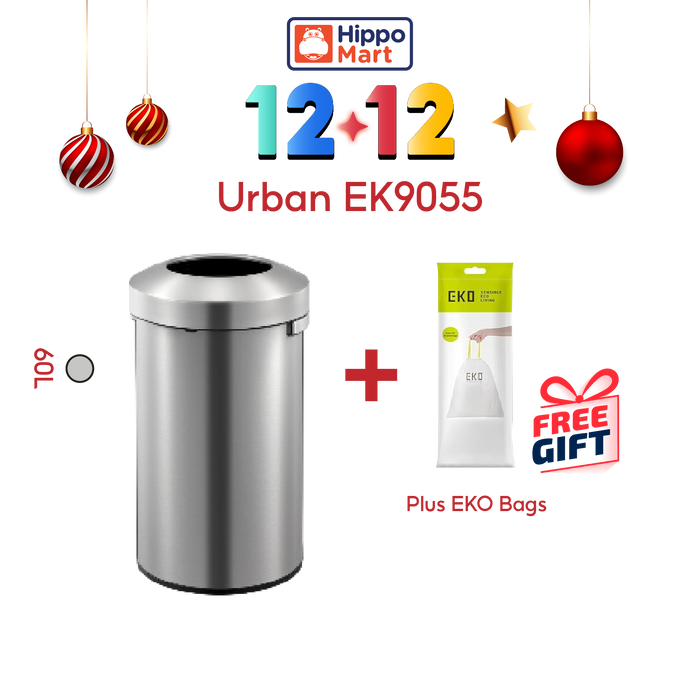 EKO Dustbin | Urban | EK9055 | Trash Bin | Waste Bin | Stainless Steel | Round Open Top | 60L