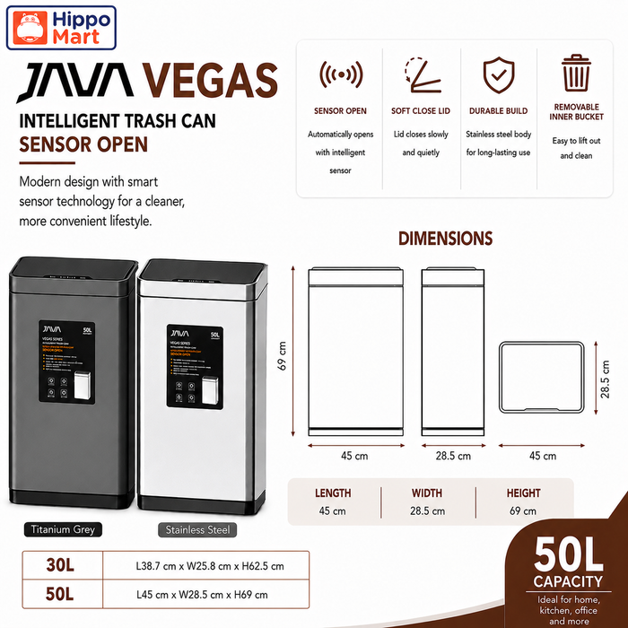 JAVA Sensor Bin | VEGAS | JH8828 | Multiple Size | Dustbin | Trash Bin | Dustbin for Kitchen