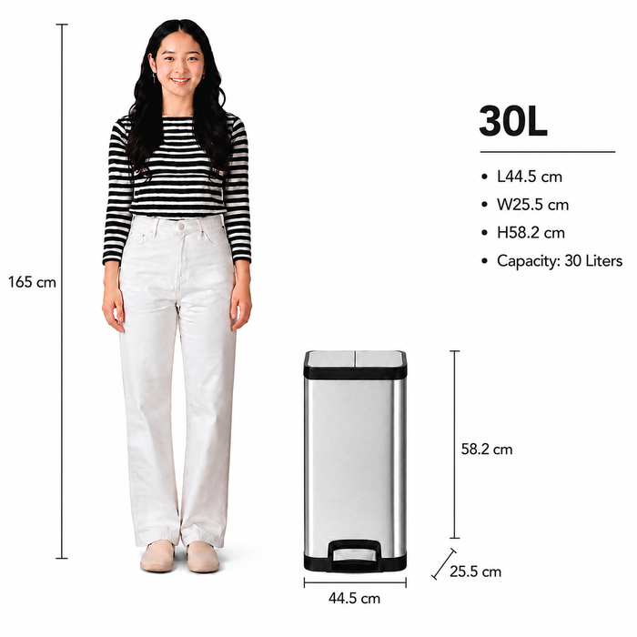 JAVA Dustbin | YUEYA | JH8866 | 30L | Slim Step Bin | Soft Closing | Trash Bin | Dustbin for Kitchen